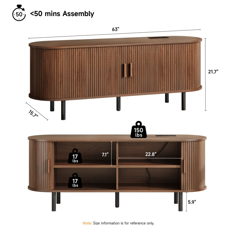 Jalonda Modern Wood TV Stand with Storage and Shelves to Fit up to 80" TVs