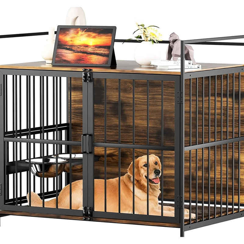 Cage pour chien robuste de 41 po, pour l'intérieur avec grand, réglable et munie d'une cage de rangement, de canines à mâcher