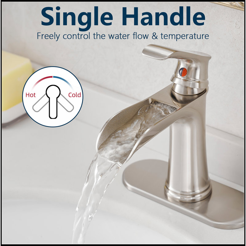 Robinet de lavabo avec plaque de finition cascade brossé avec bonde escamotable et conduites d'alimentation Robinets de salle de bain pour lavabo 1 trou Robinets de salle de bain à une poignée