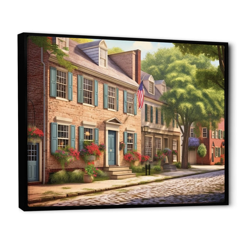 «Delaware 1950S Village I», reproduction d'art sur toile, H 34 po x l 44 po x P 1,5 po, Cadre flottant noir