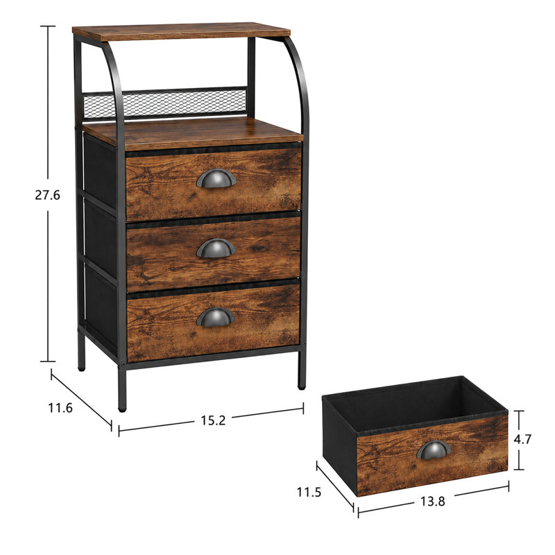 Ensemble de 2 tables de chevet hautes avec tiroirs en tissu, table de chevet avec tablette en bois et structure en acier