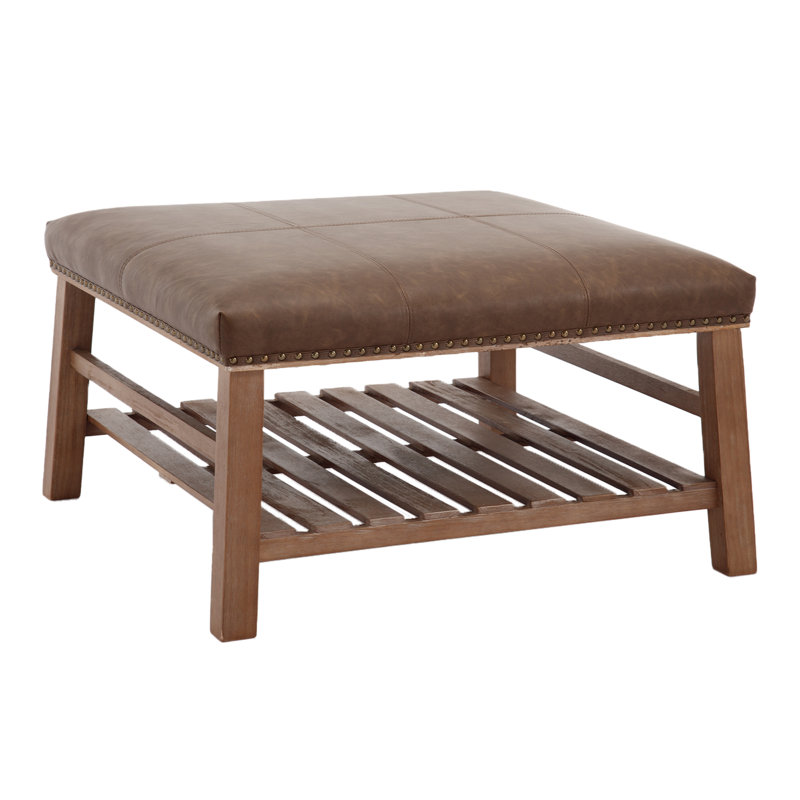 Mid Century Coffee Table With Storage Shelf, Faux Leather Coffee Table For Living Room/Bedroom/Guest Room, Brown