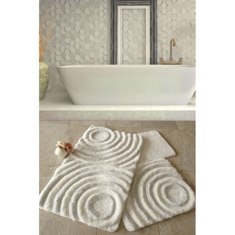 Premium Acrylic Bathmat Set (3 Pieces), Ecru Color | 100% Acrylic, Antibacterial, Non-Slip Underside | Bathmat Sizes: 15.7 x 23.6 in, 19.7 x 23.6 in, 23.6 x 39.4 in | Machine Washable at 30°C, Perfect for Stylish Bathrooms