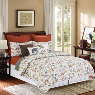Nico Safari White/Blue/Orange Cotton Reversible Quilt Set