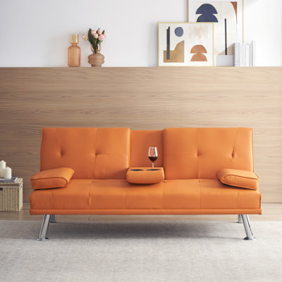 Canapé-lit de bureau 67 po en cuir, double pliable, avec table basse, multifonctionnel