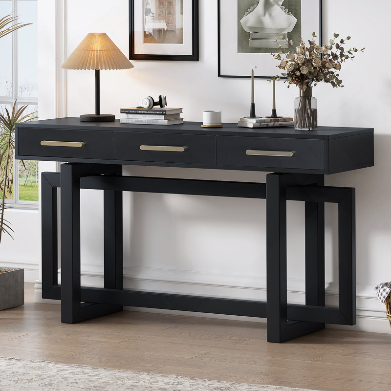Console élégante avec trois tiroirs, table d'entrée très longue pour un placement polyvalent dans n'importe quelle pièce de votre maison