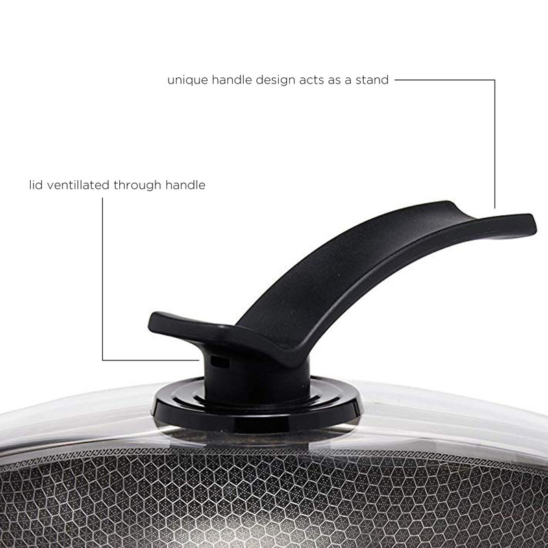 Wok en acier inoxydable anti-adhérent 12" avec couvercle huche cuisine