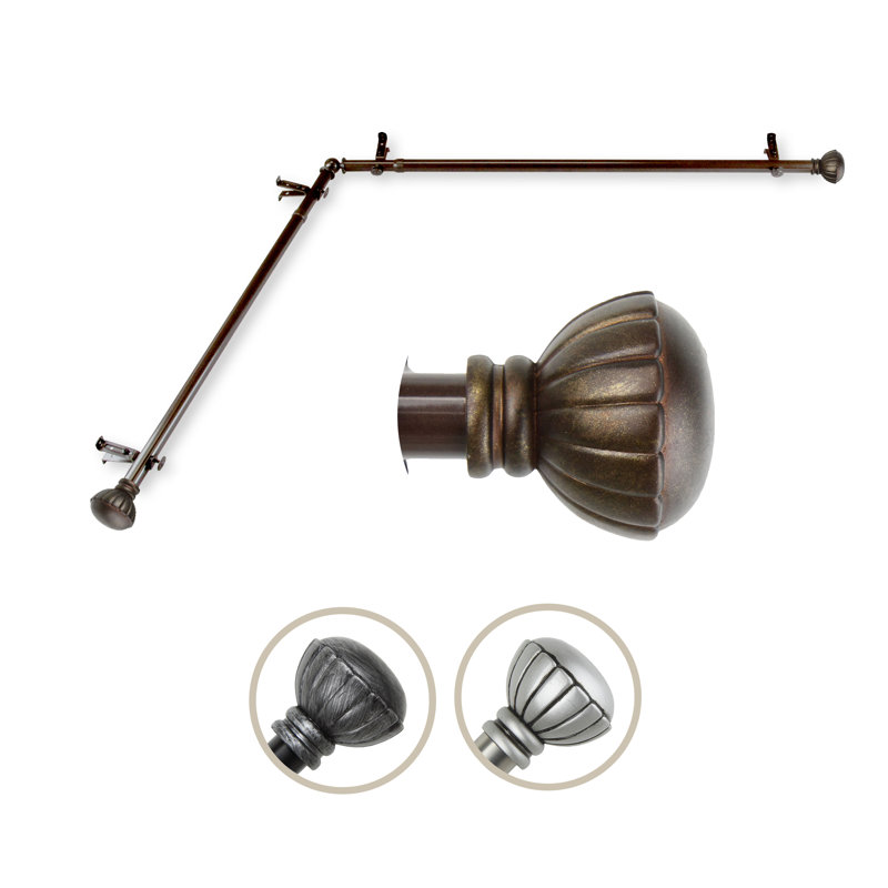 Tringle à rideaux d'angle simple réglable 0,8 po Iniguez, l 120 po à 170 po, Cacao