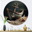 Bateau vert sur le rivage - art mural rond en métal bord de mer-88628453