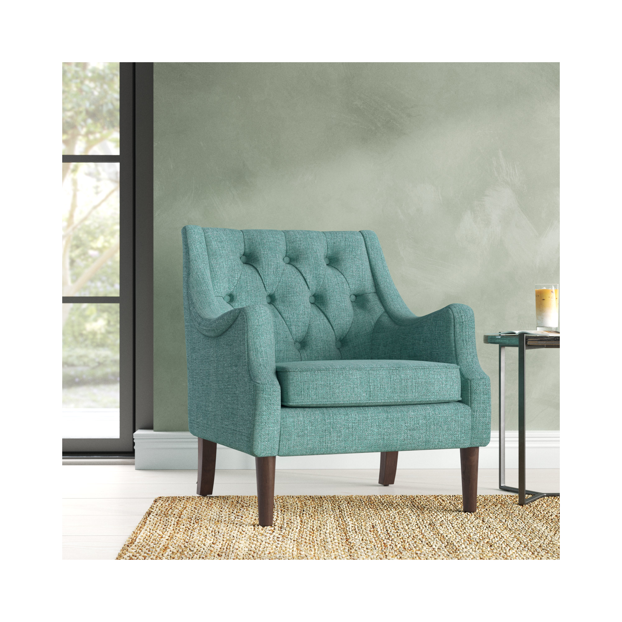Anatonia 29.25" Wide Tufted Wingback Chair, Dark Teal