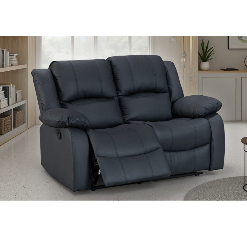 Aesir 3 Seater Faux Leather Reclining Sofa, Black, 2