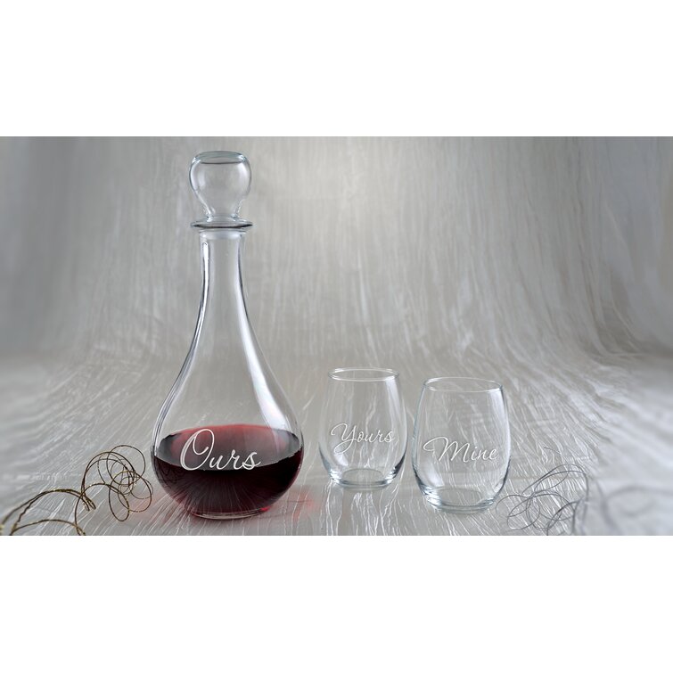 Personalized Lenox Wine Decanter and Stemless Wine Glass Set 3PC 64oz  Engraved Tuscany Classic Crystal Decanter and Wine Glass Package 