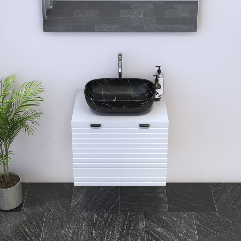 Meuble-lavabo simple 23,6 po avec dessus Kayben, Noir, Blanc