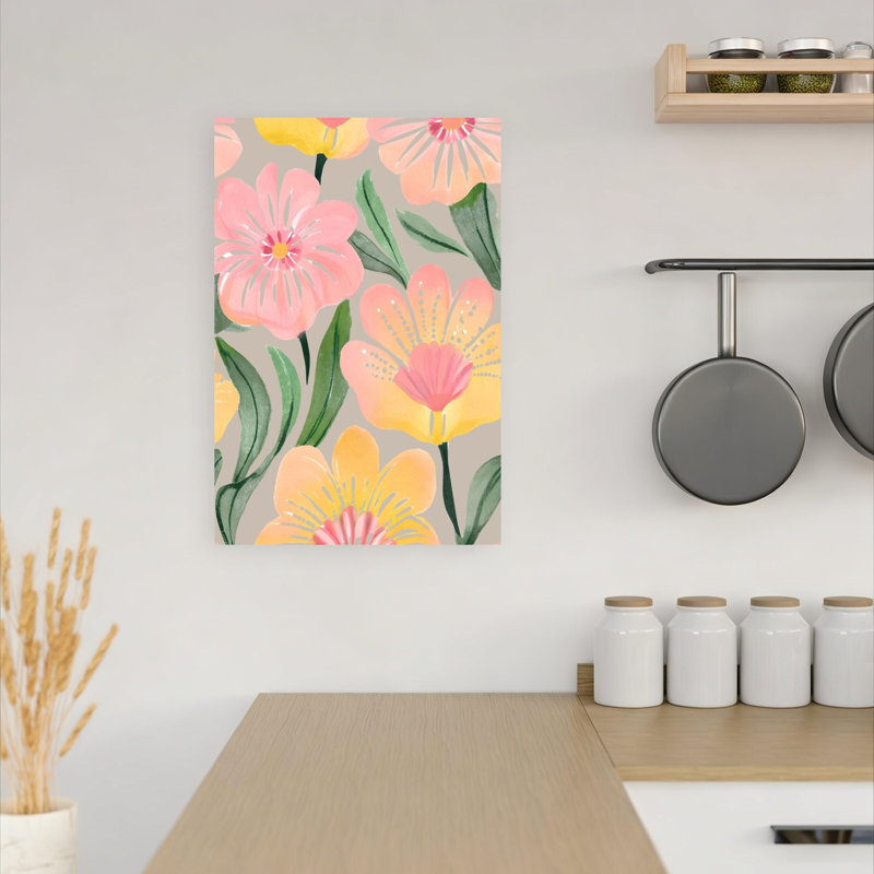 Soft Floral Pattern Delicate Modern Abstract Flower Nature Wall Art Print 1 Piece Wrapped Canvas Wall Art