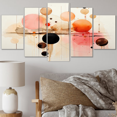 Aquarelle abstraite de la lune de sang Cordin - reproduction d'art sur toile géométrique moderne - 5 panneaux
