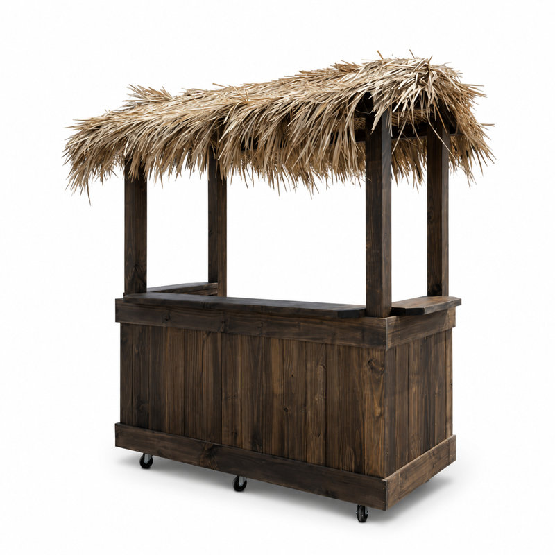 7 Ft X 3 Ft Outdoor Tiki Bar With Thatched Roof And Wood Finish