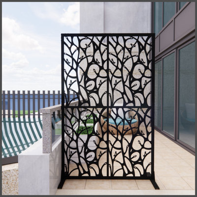 Metal Privacy Screens W3.8Ft X H6Ft Outdoor and Indoor Divider with Free Standing Decorative Privacy Screen for Balcony Patio Garden Room Divider, Black Bird Shape