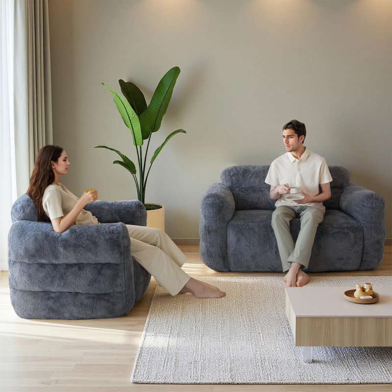 Fauteuil à billes Giant, Fausse fourrure grise foncée