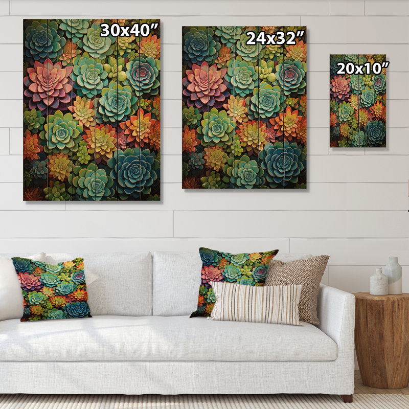 Succulents Succulent Mosaic Print on Natural Wood, 20" H x 10" W x 0.78" D