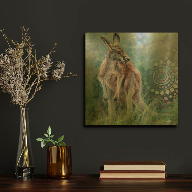 « Kangourou roux » de Robert Campbell, tableau mural en métal doré, 30,5 x 30,5 cm, 12 po x 12 po