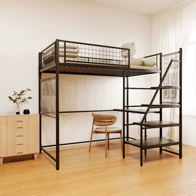 Lit mezzanine simple pour la chambre à coucher avec construction et lumières DEL à conception multifonctionnelle, Black