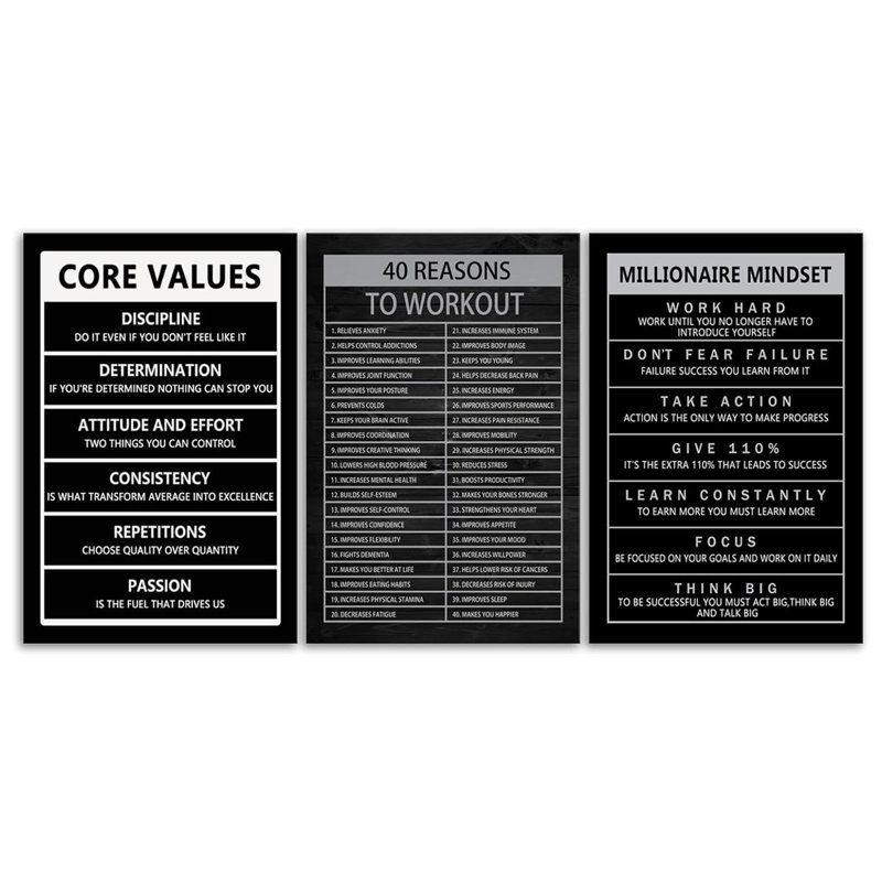 Inspiré sur toile, art mural, valeurs de base, affiches de motivation, succès, millionnaire, état d'esprit, peinture, 40 motifs d'entraînement