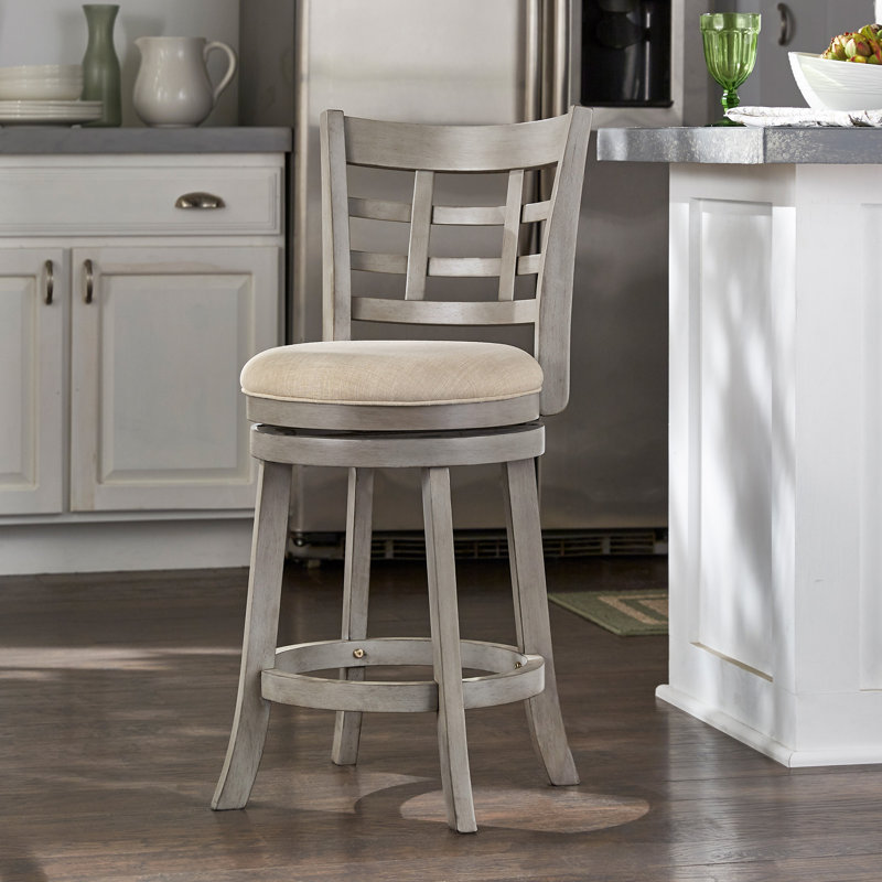 Aria Swivel Upholstered Counter Stool with Solid Wood Frame, Counter Stool (24.37" Seat Height), Antique Gray, Beige