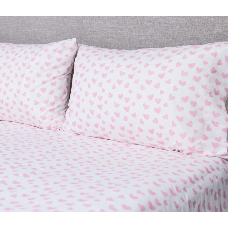 Pink Heart Sheets Full Bedding Set - Super Soft 4 Piece Heart Bed Sheets for Girls with Fitted Sheet, Flat Sheet & 2 Pillowcases - Cute Pink Heart Bedding & Room Décor for Kids & Teens