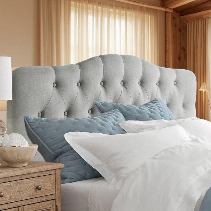 Linen Upholstered Headboard-Modern-Adjustable Height-Button Tufting, Gray, King