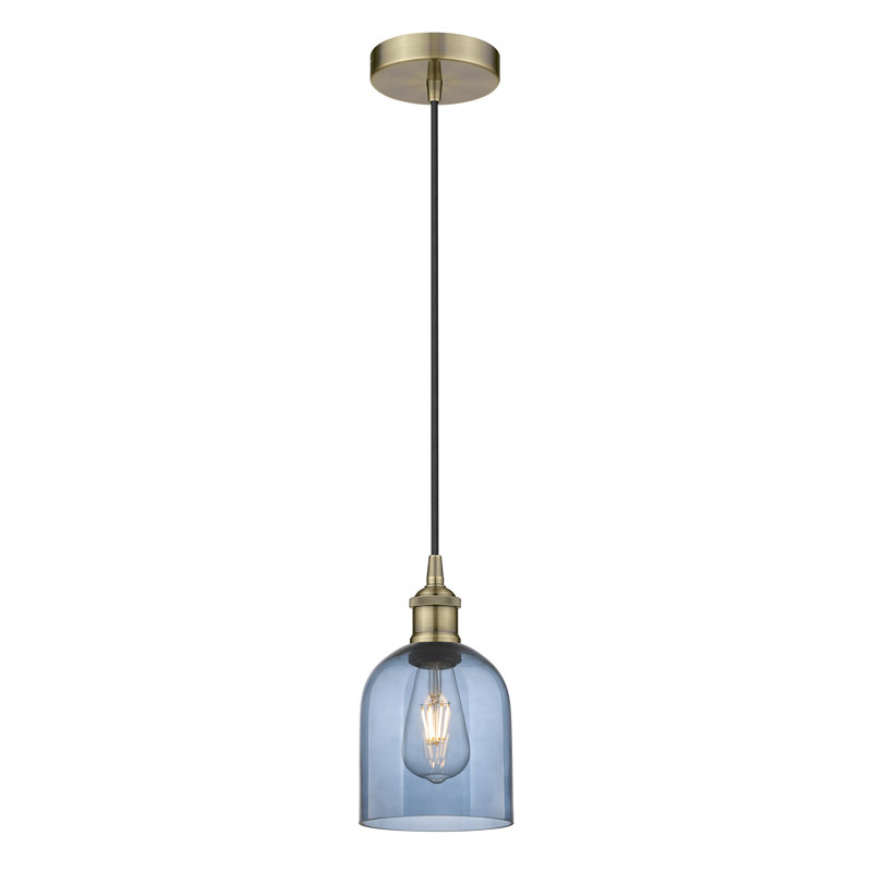 Edison Anacaren 1 Light 6" Cord Hung Pendant-616-G558, Antique Brass, Princess Blue