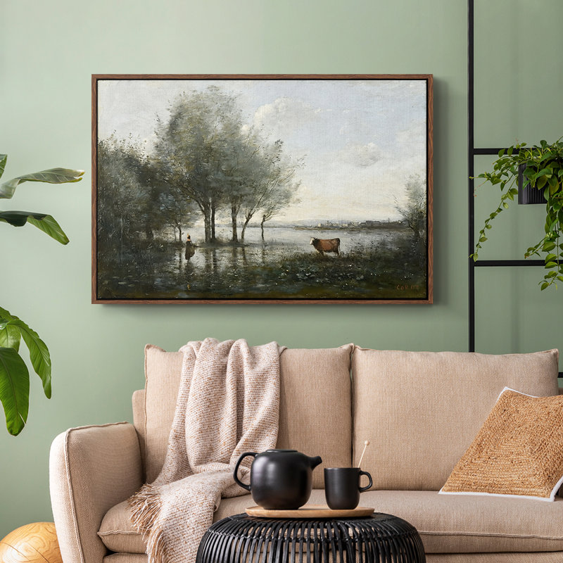 Le marais, c. 1865-1870-Jean-Baptiste-Camille Corot, toile tendue avec châssis, 24 po x 36 po, Noyer