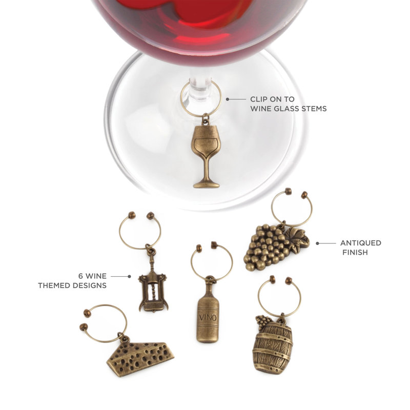 Antique Gold Vineyard Wine Charms Set of 6