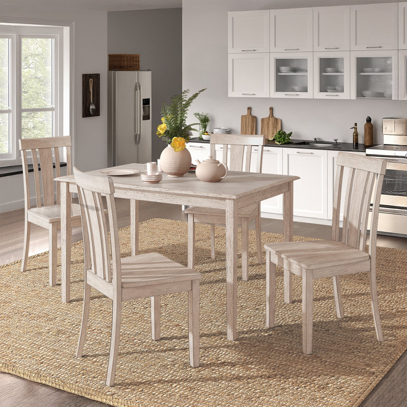 Alexa-Mae 4-Person Solid Wood Four-Leg Dining Set, Antique White