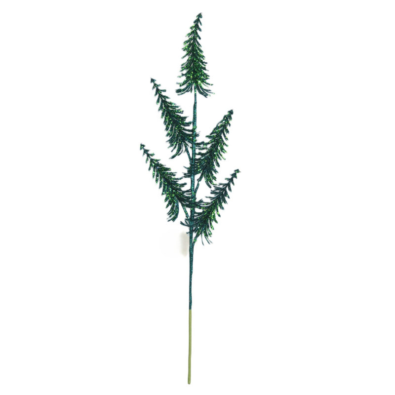 Emerald Green Glitter Pine Tree Spray Pick