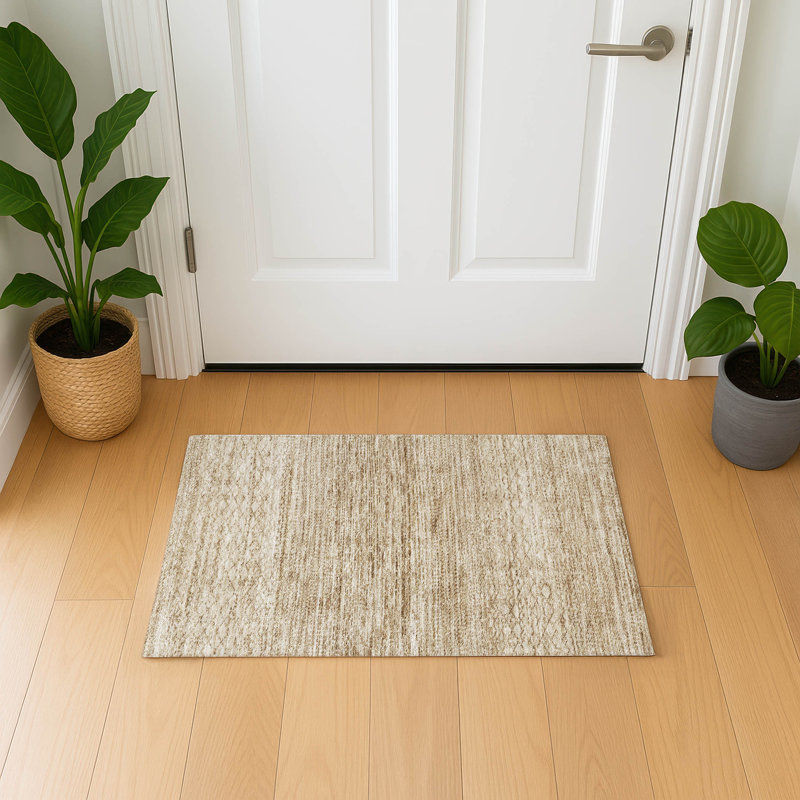 Premium Machine Washable Mayfield AMF2150 Striped Rug, Rectangle 1'8" x 2'6", Beige