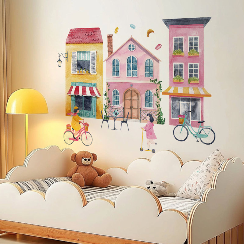 Adhésif décoratif rose paysage urbain