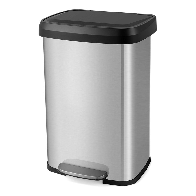 Silver Stainless Steel 13 Gallon Pedal Trash Can with Soft Close Lid