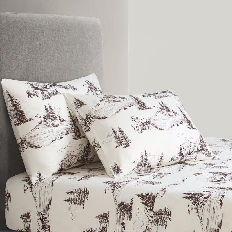 Ensemble de literie 100% coton, ensemble de literie Western Rustic Cabin Lodge Southwestern, Brun / blanc avec imprimé animal