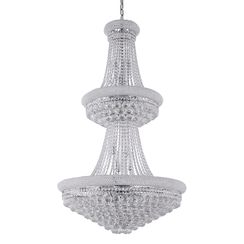 Lustre en métal chromé 32 lumières Dausen avec cristaux transparents