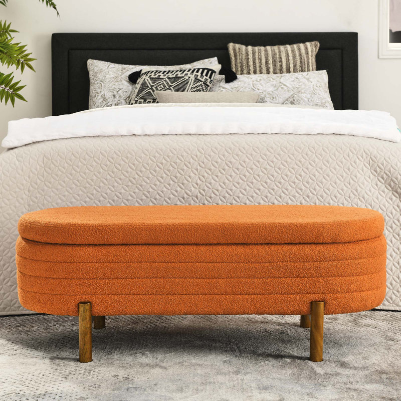 Banc de rangement ovale, pieds en bois d'hévéa, Orange