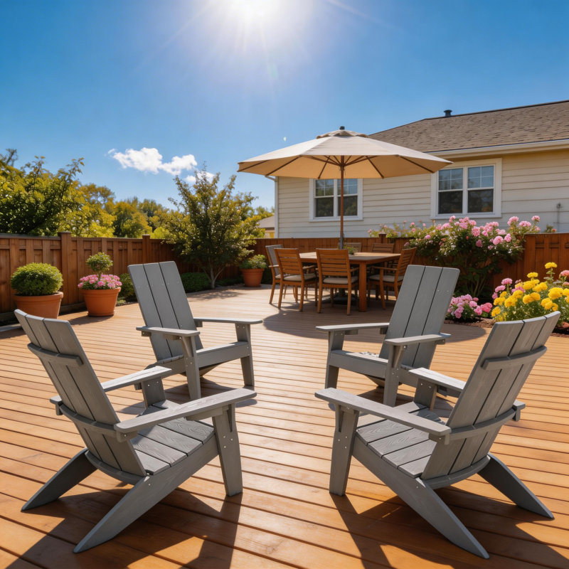 Ensemble de 4 chaises Adirondack modernes en plastique pour l'extérieur avec support pour tasses Aurra, Gris clair