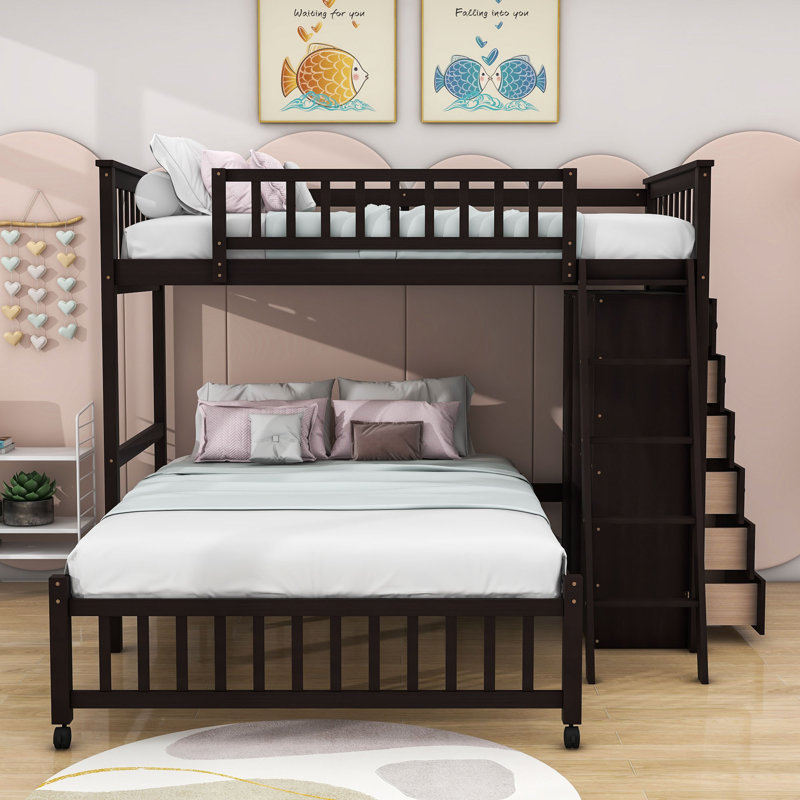 Kids Twin Over Full Bunk Bed with Drawers, Espresso