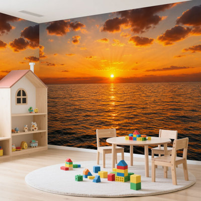 Papier peint adhésif autocollant amovible Majestic Bright Sunrise Ocean