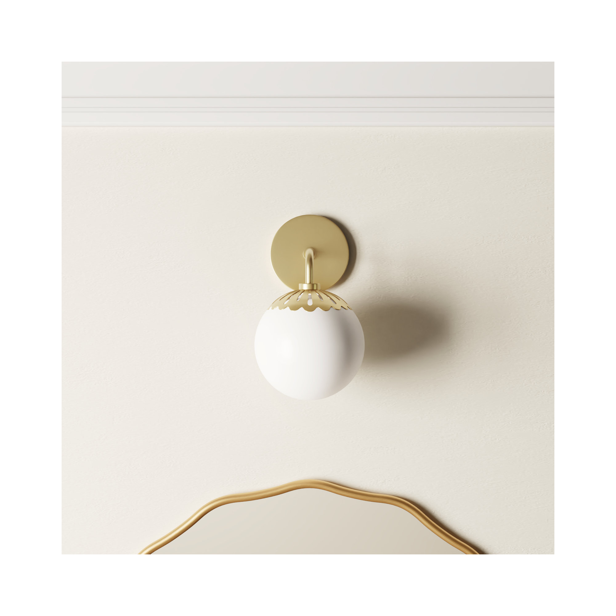 Deniaud Single Bath Sconce, Opal Matte, Aged Brass