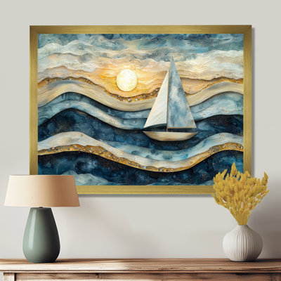 Golden Sailboat On Costal Safire Horizon II - Boat Wall Art