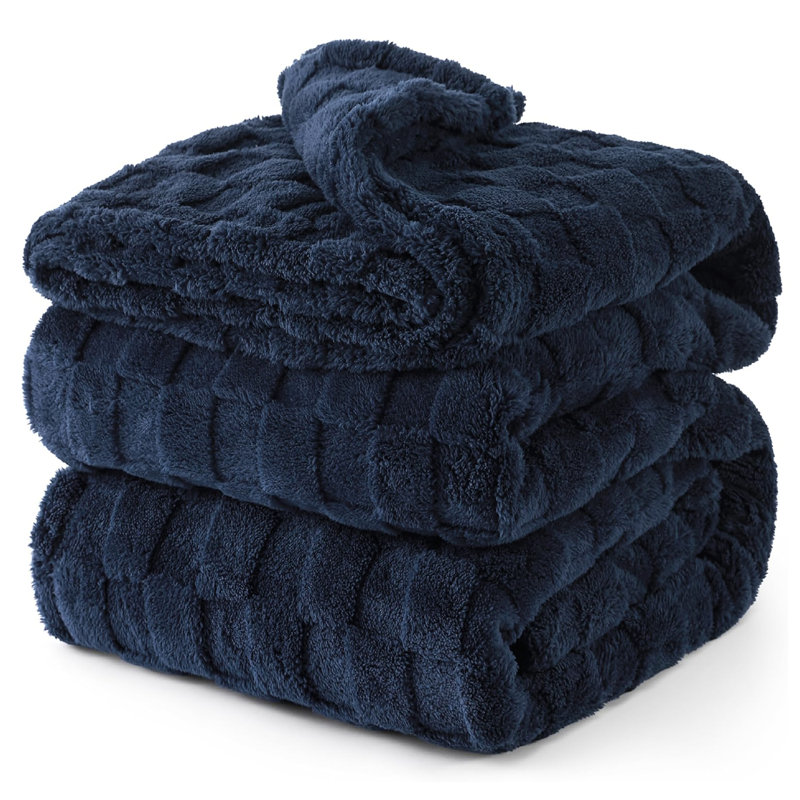 Couverture molletonnée douillette texturée, Marine
