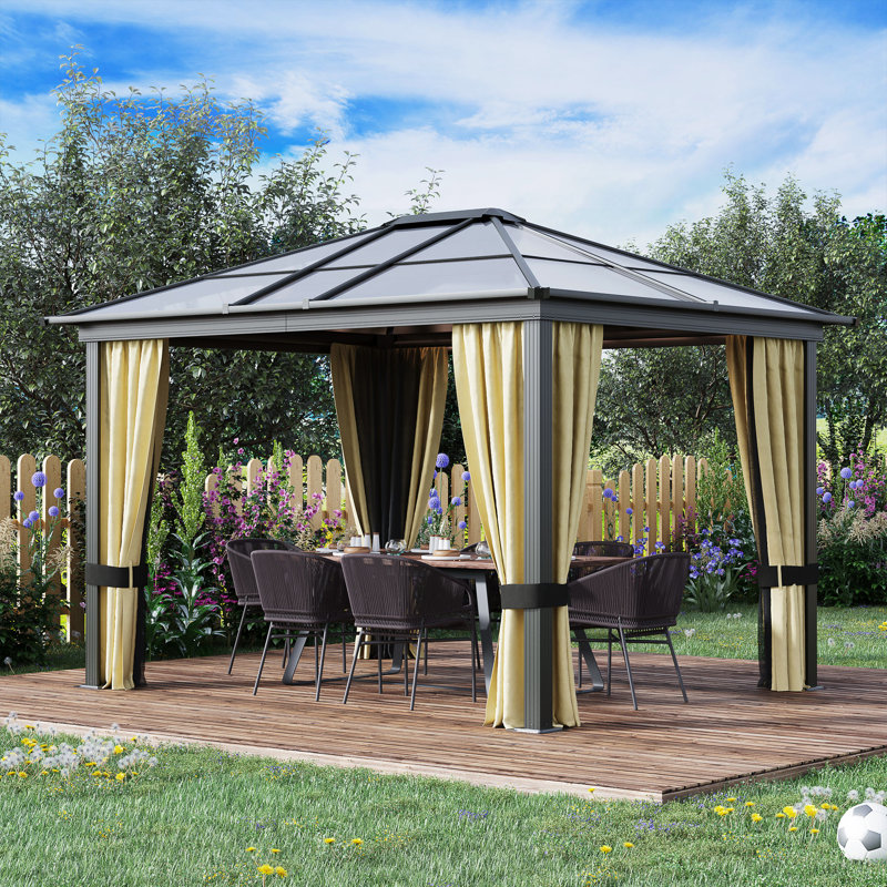 10' X 12' Gazebo With Polycarbonate Roof, Aluminum Frame, Suited For Lawn, Garden Frame Patio Relax