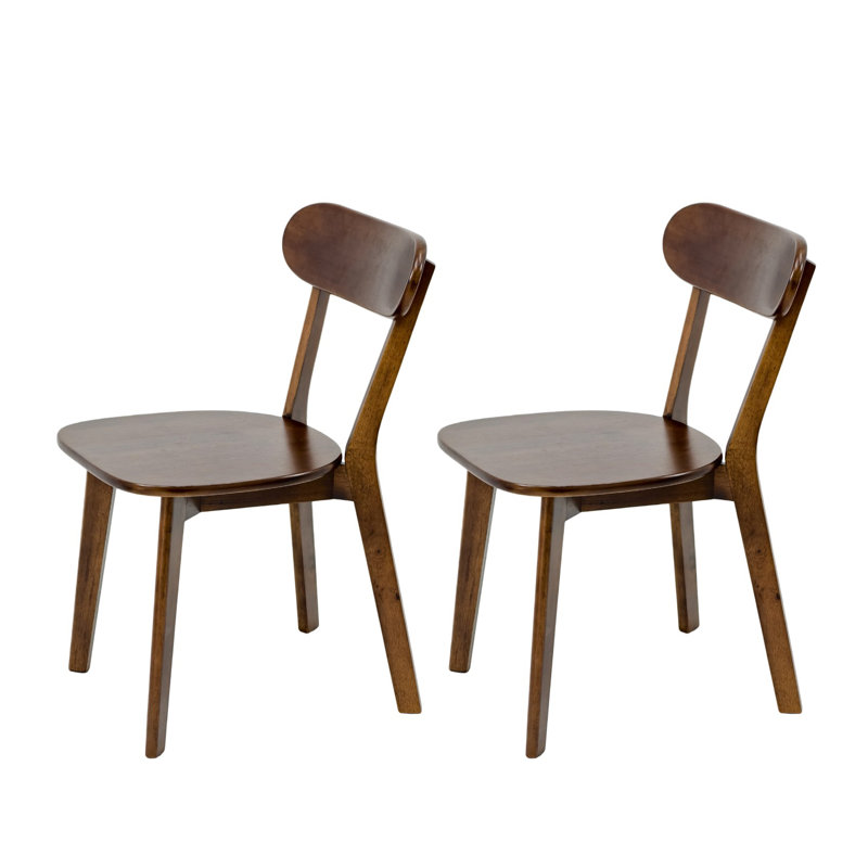 Mid Century Modern Solid Wood Dining Chairs Set of 2, Walnut Kitchen Chairs with Ergonomic Curved Backrest and Adjustable Foot Pads for Dining Room, Living Room