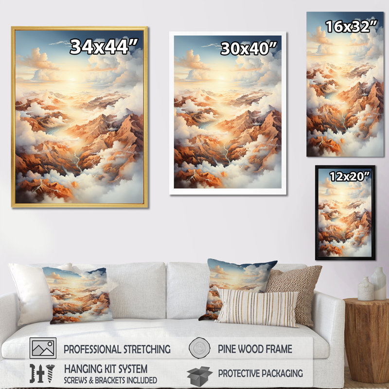 «White Brown Clouds Scenery Minimalisme», reproduction sur toile, Cadre doré simple, H 20 po x l 12 po x P 1 po