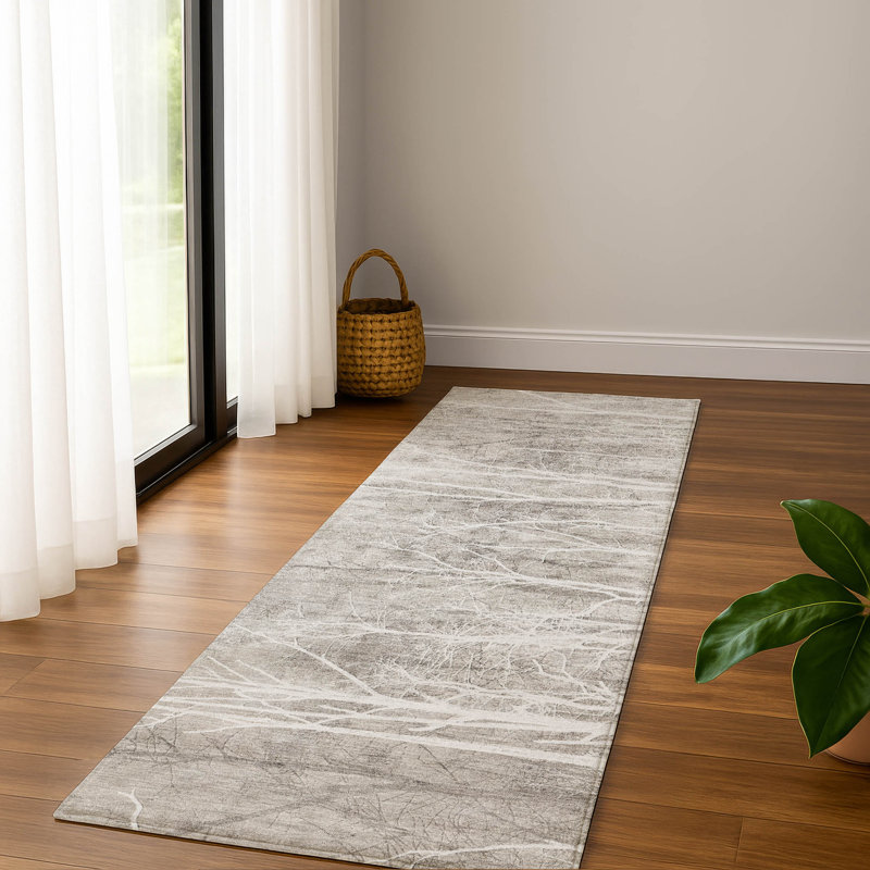 Premium Machine Washable Mayfield AMF2083 Floral Rug, 2'3" x 7'6" Runner, Silver